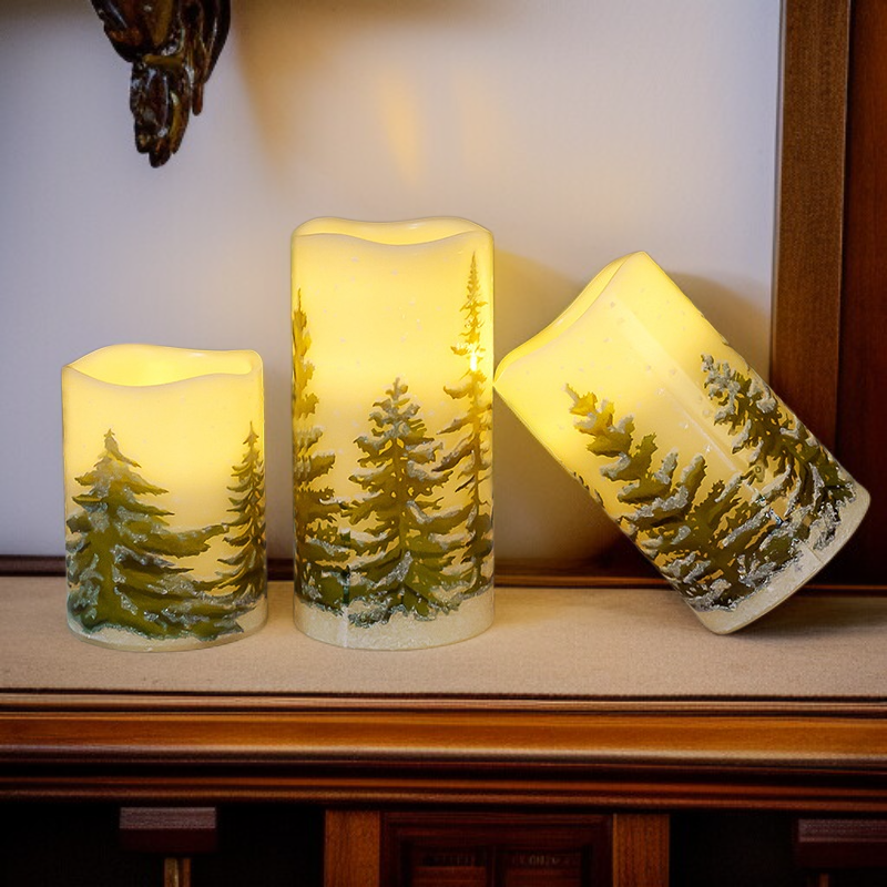 شجرة عيد الميلاد مع أضواء الشموع الإلكترونية LED وزينة ديكورية للأجواء الاحتفالية