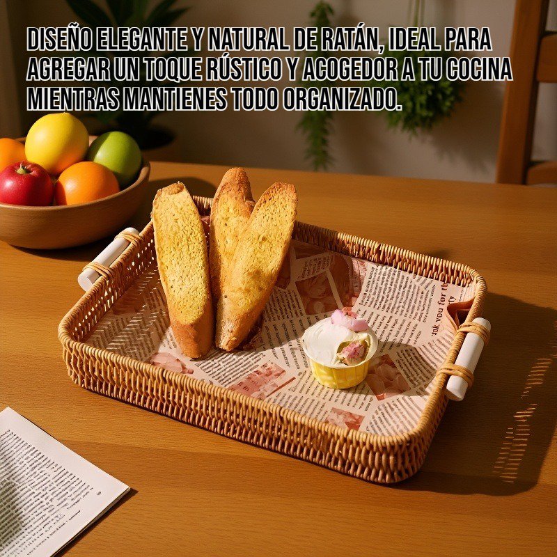 Cesta de almacenamiento rectangular de ratán para cocina