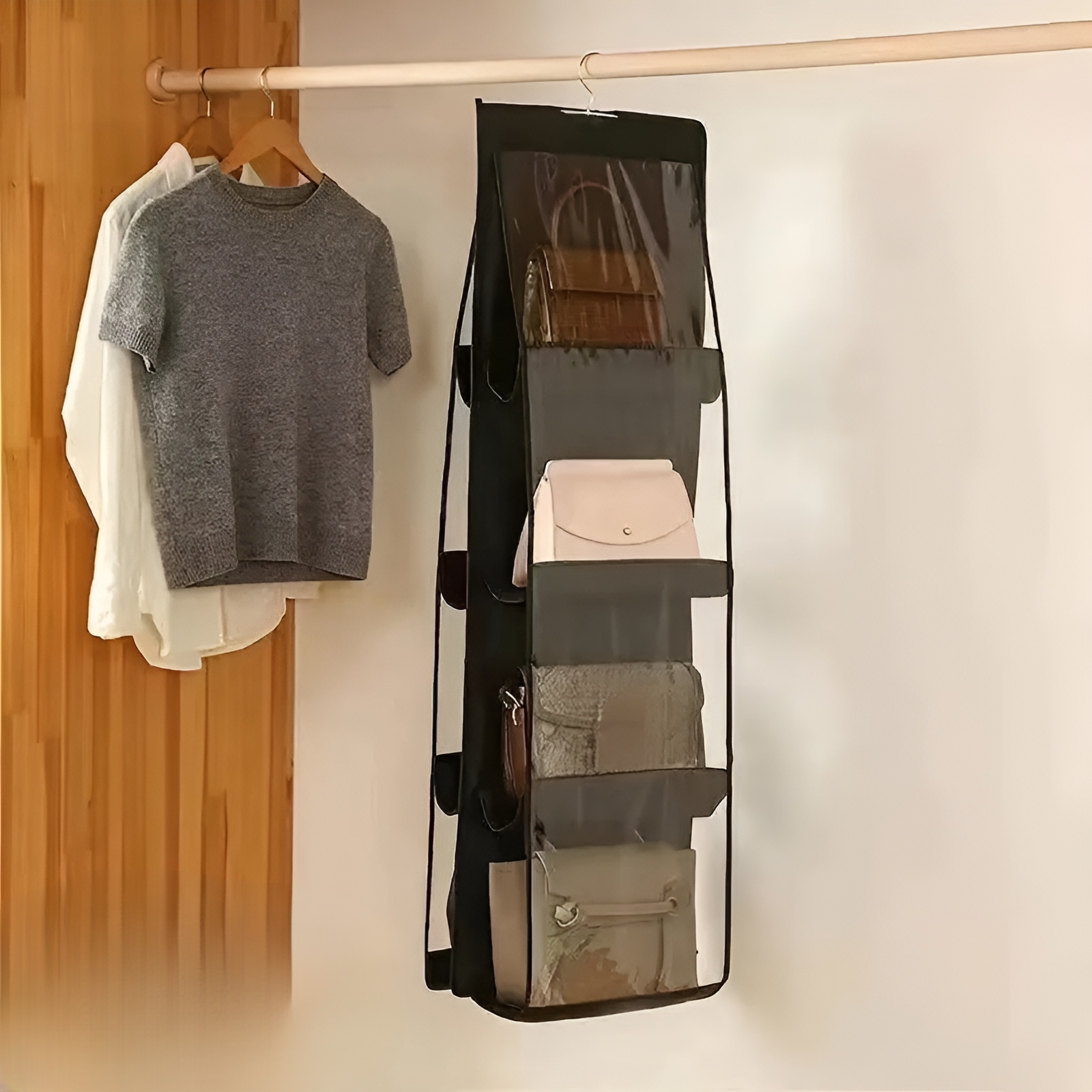 バッグ用の多層収納バッグ、家庭用防塵収納バッグ、クローゼット用の折りたたみ式レザーバッグオーガナイザー