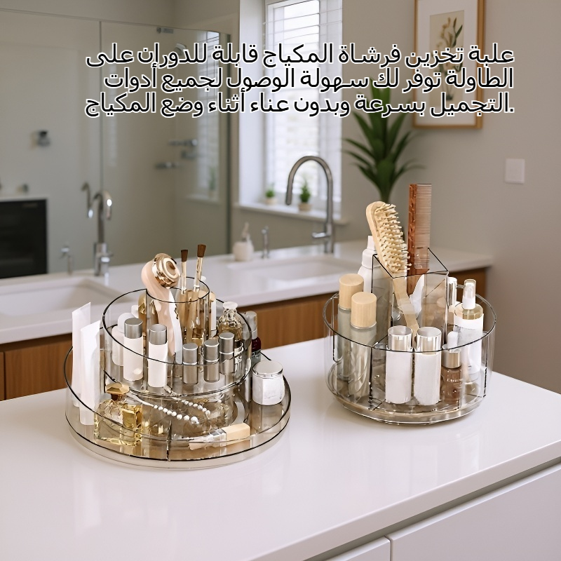 علبة تخزين فرشاة مكياج قابلة للدوران على الطاولة