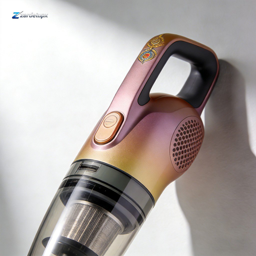 แสดงการใช้งานเครื่องดูดฝุ่นไร้สายในรถยนต์