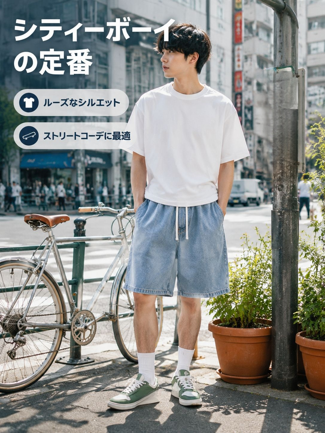 夏用アメリカンルーズカジュアルジーンズショーツ ゴムウエスト 五分丈パンツ