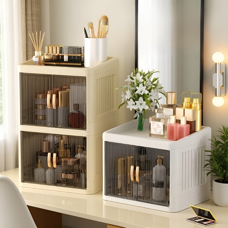 가정용 멀티 화장품 수납함 접이식 더블 도어 수납함 문구 스킨케어 멀티 수납함