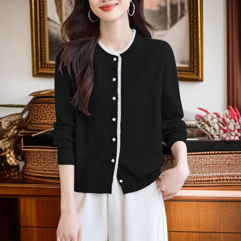 여성 그레이 니트 가디건 아우터 무드 상의 레이스 긴팔 니트