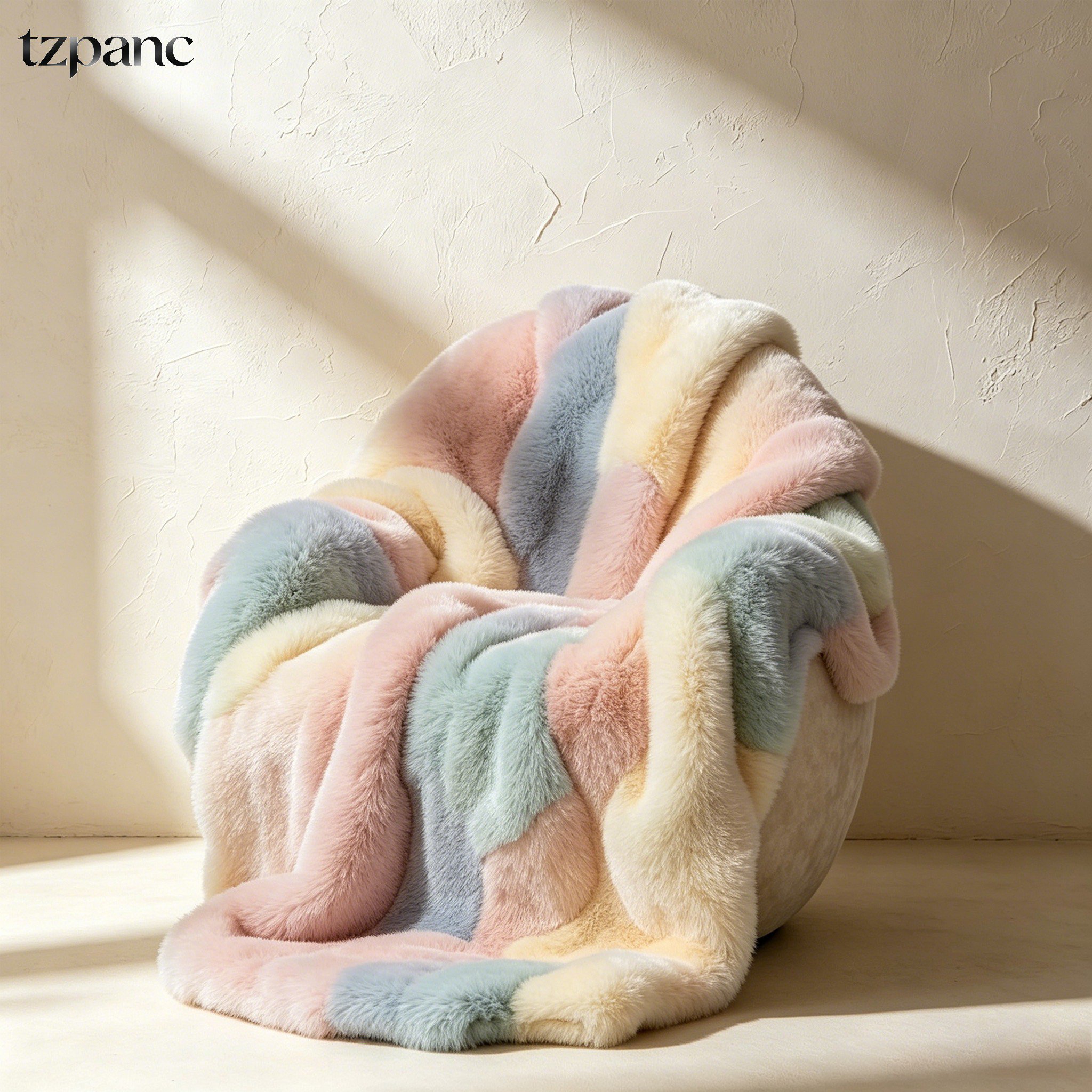 Plush gradient blanket draped over a sofa
