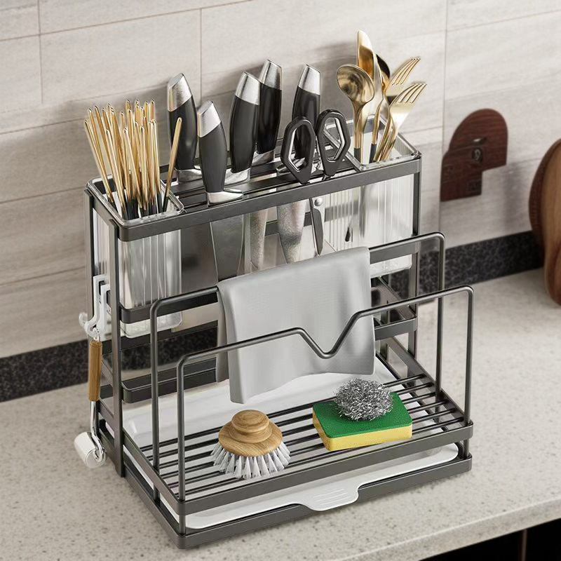 주방 다용도선반 도마 수저 냄비뚜껑 수납선반 탁상칼 칼걸이 행주 수납 바구니