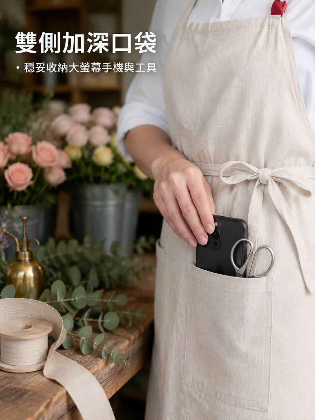 棉質廚房圍裙，奶茶美甲專用，日韓風格，男女皆宜