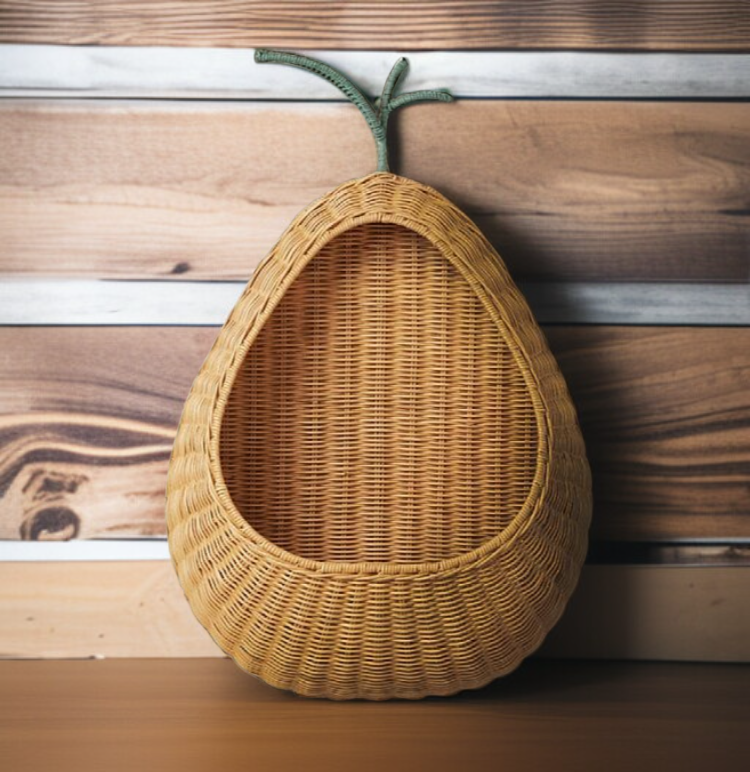 Nordic rattan wall-mounted key storage basket in living room