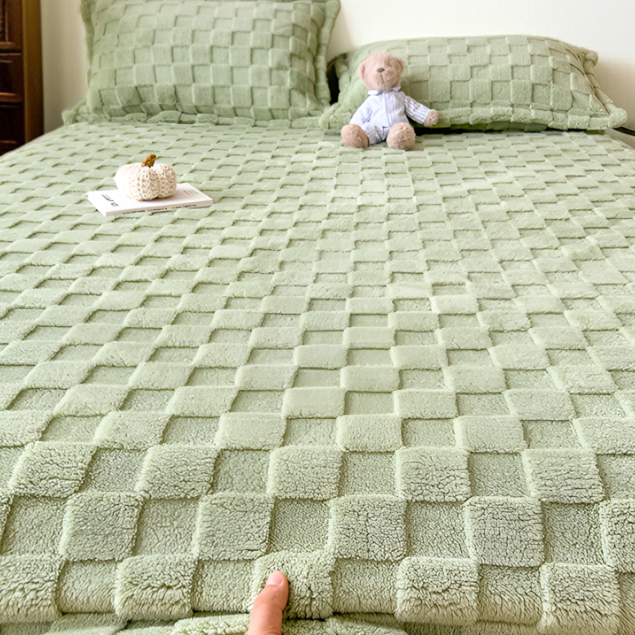 2026 Neue Kollektion, einfarbiges Milchvelours-Bettlaken mit Muster, 3-teiliges Set