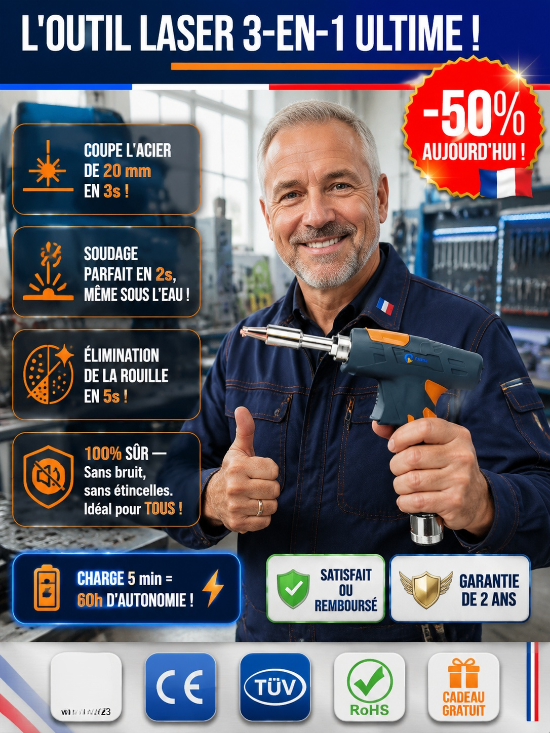 Soudeur Laser Portable Pro (90-480°C) | Zéro Étincelle| Sans Expérience, Résultat Pro en 0.1s 