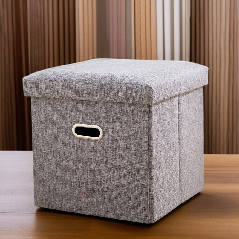 Przenośny składany stołek do przechowywania z imitacji lnu, do zmiany obuwia w domu