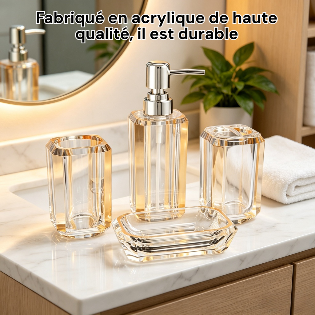 Lot de bouteilles de salle de bain en acrylique et boîte à savon