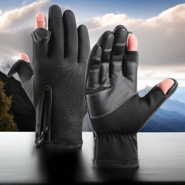 قفازات دافئة للخريف والشتاء للخارج مع تصميم سحاب ولمس إصبعين