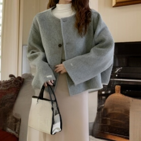 여성 겨울 양면 울 코트 루즈핏 라운드 숏 샤오샹 모직 코트