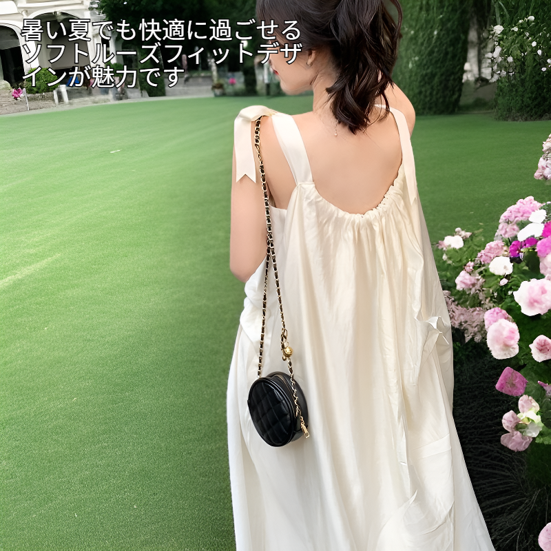 夏用ソフトルーズフィット女性ノースリーブミディワンピース