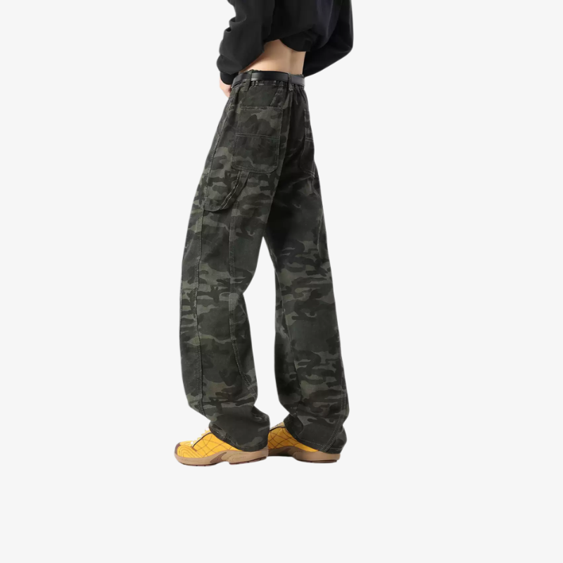 하이 스트리트 남성 기모 카모 팬츠 가을 겨울 코디 청바지 아메리칸 카모 벌목 팬츠