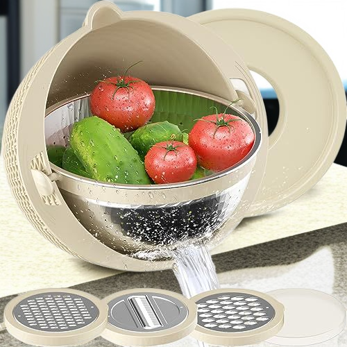 Drehbarer Doppelschicht-Gemüsewaschkorb aus Edelstahl für den Haushalt