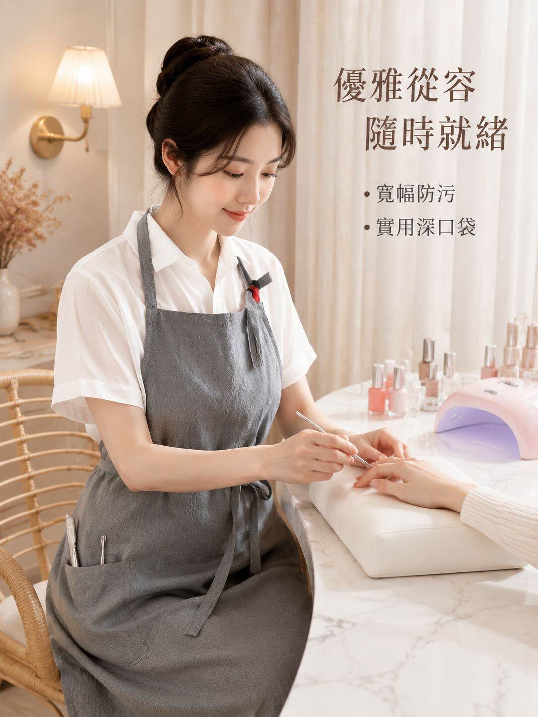 棉質廚房圍裙，奶茶美甲專用，日韓風格，男女皆宜