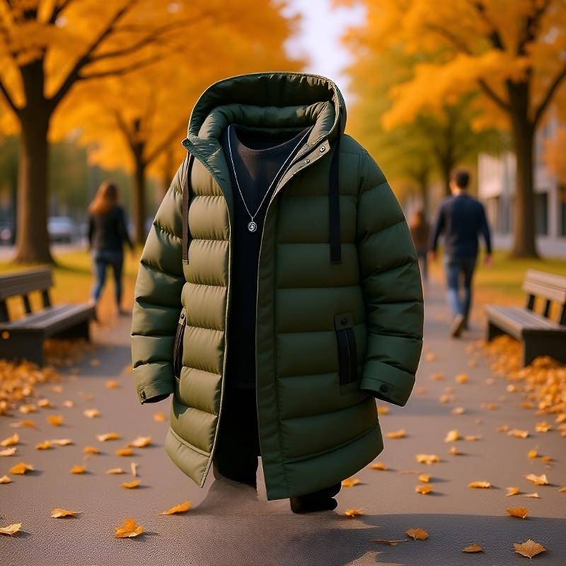 후드가 있는 남자 기모 패딩 코트 디테일