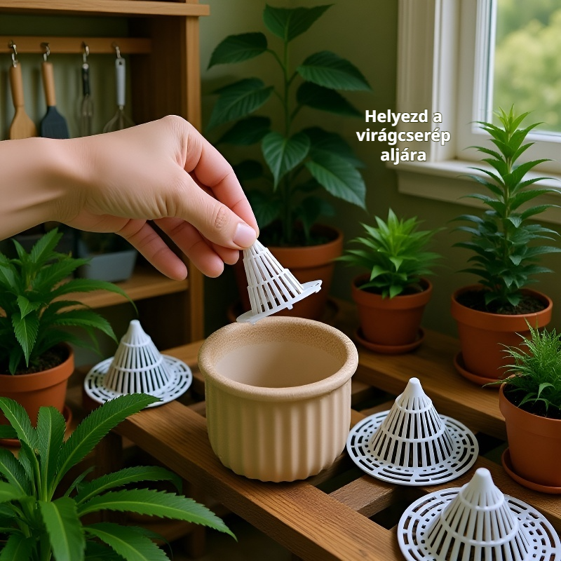 Szellőző kúpos alátét virágcserép aljára – Légáteresztő, gyökérrothadásgátló vízelvezető betét