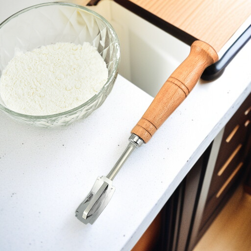 베이킹용 바게트 커터 나무 손잡이 호형 스테인리스 빵 커터