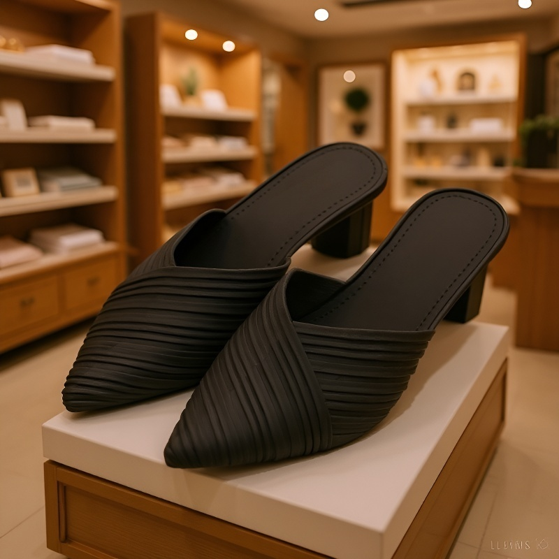 شبشب عصري سهل التنسيق بكعب عريض وعال للارتداء في الخارج