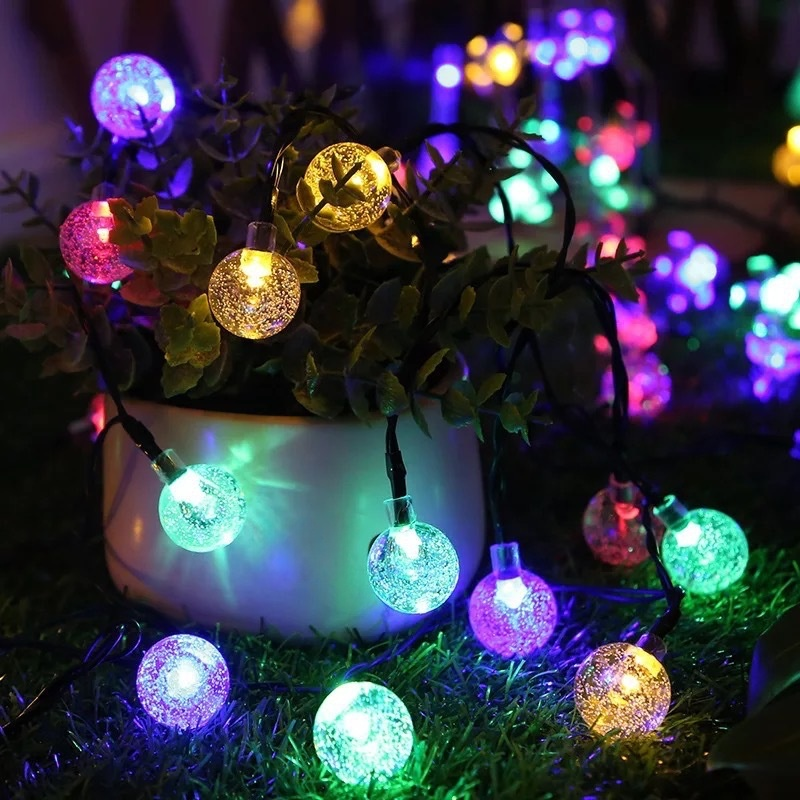 Outdoor Crystal Globe LED String Lights, Solar Christmas Patio Decor Lights