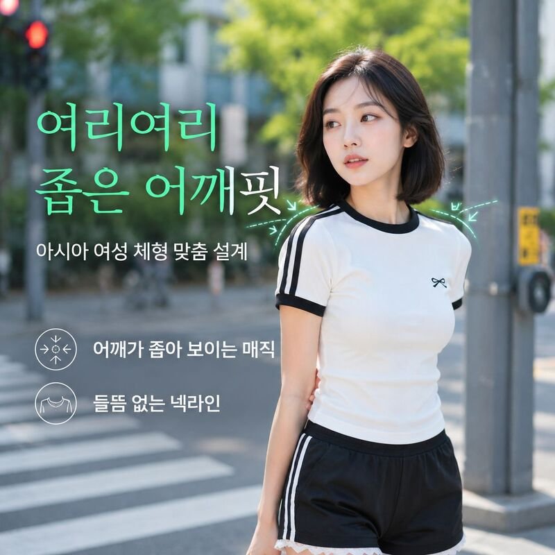여성용 경량 면 배색 반팔 티셔츠