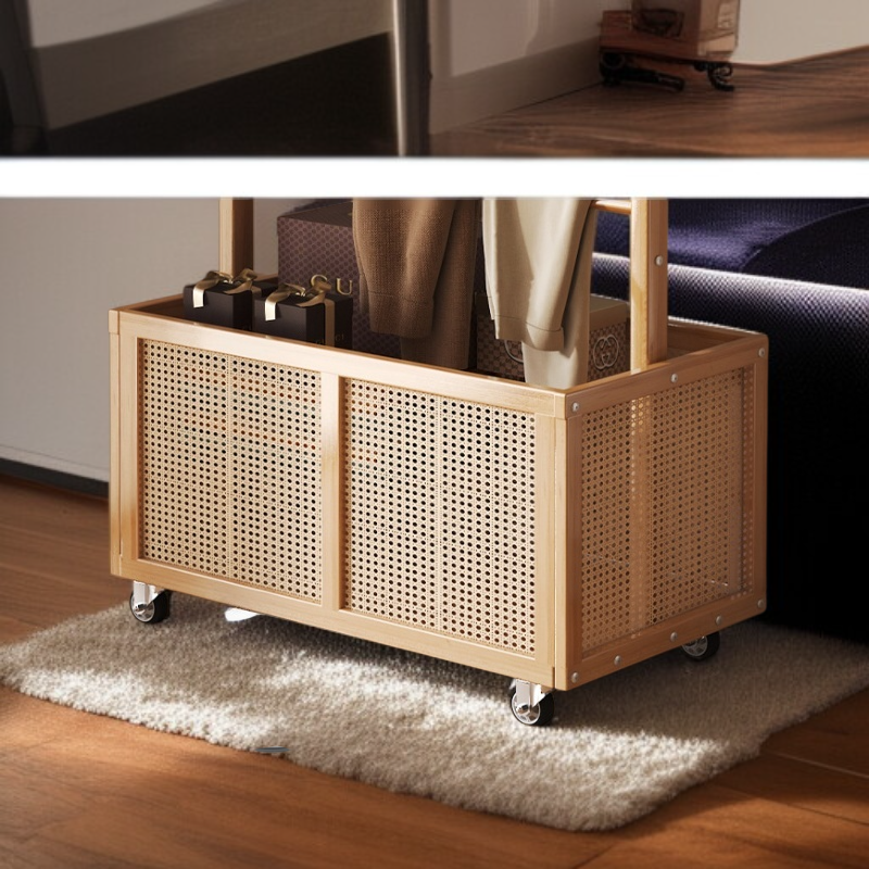 رف ملابس أرضي من الخشب الصلب مزود بعجلات