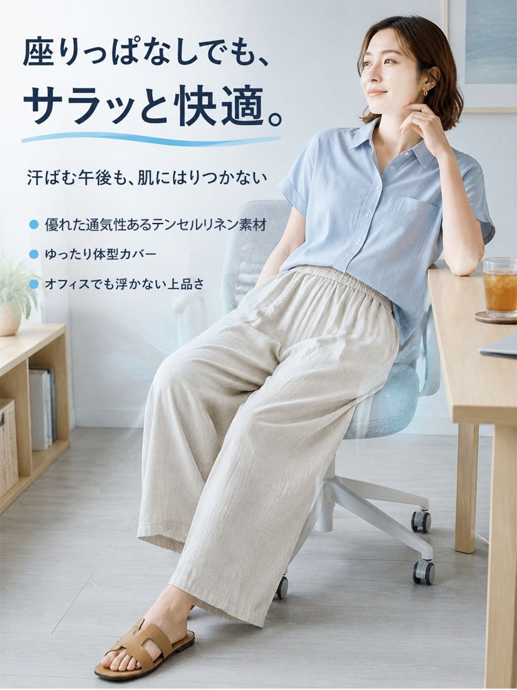 接触冷感・テンセルリネンワイドパンツ