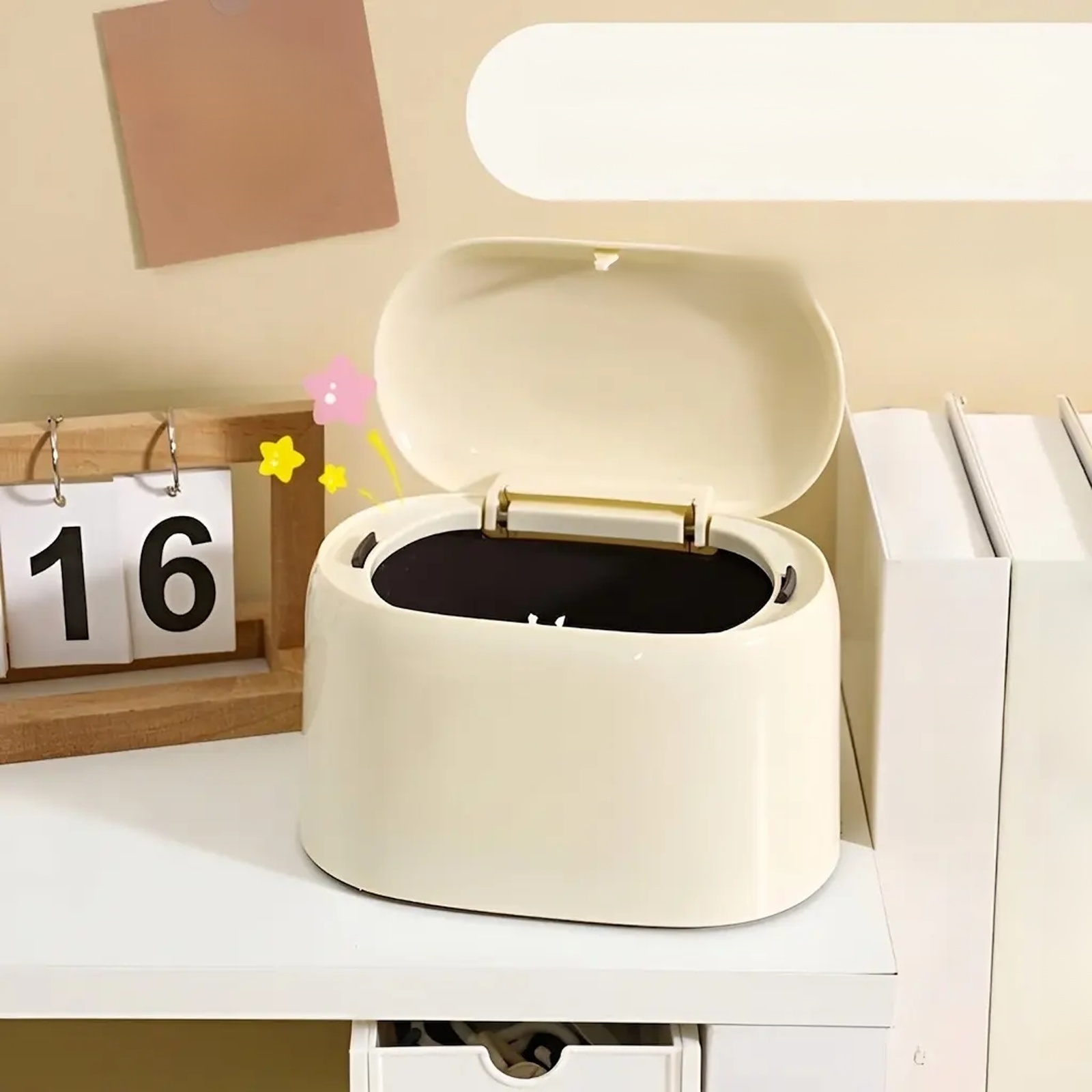 Press to open the countertop storage box.