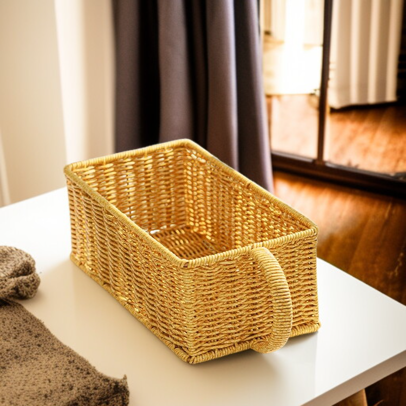 데스크탑 간식 화장품 수납 바구니 라탄 스타일 커피 테이블 수납 바구니 거실 TV 캐비닛
