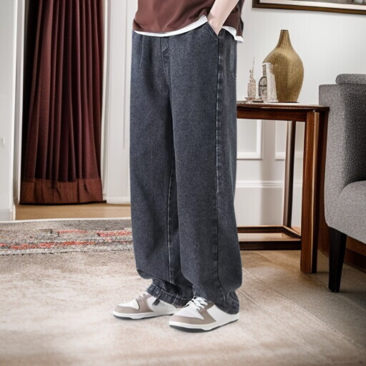 メンズアメリカンウォッシュジーンズ、ルーズストレート、トレンドブランドワイドパンツ、アメリカンハイストリート万能カジュアルロングパンツ