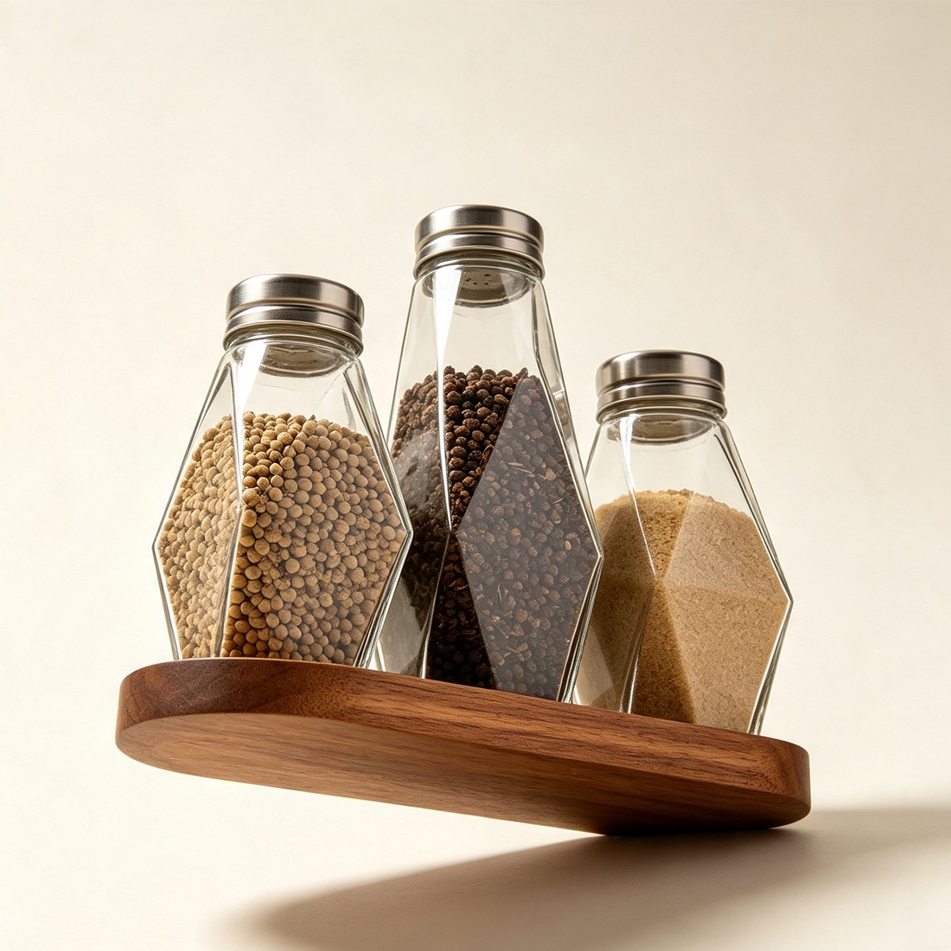 Faceted glass condiment bottle set