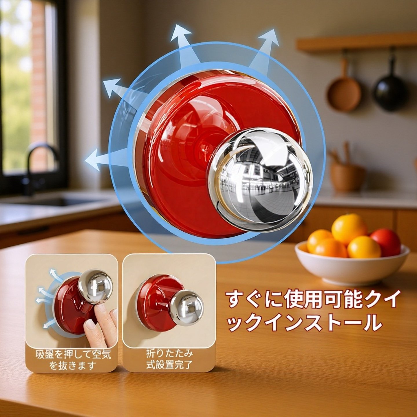 穴あけ不要で取り付けできるハンドルの使用例