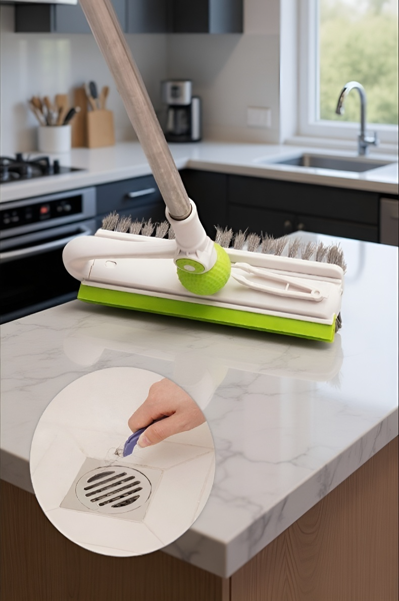 브러시로 구석진 공간 청소하는 장면