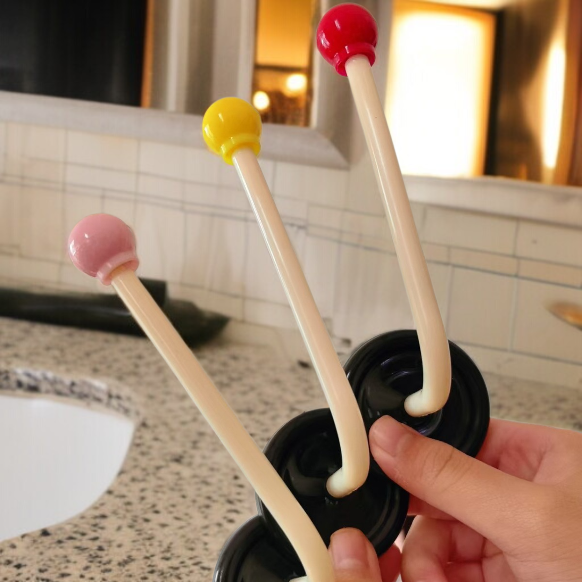 Bathroom wall mounted hair ring and headband storage rack