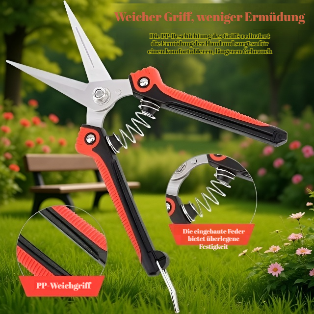 Gartenschere schneidet Ast eines Obstbaums