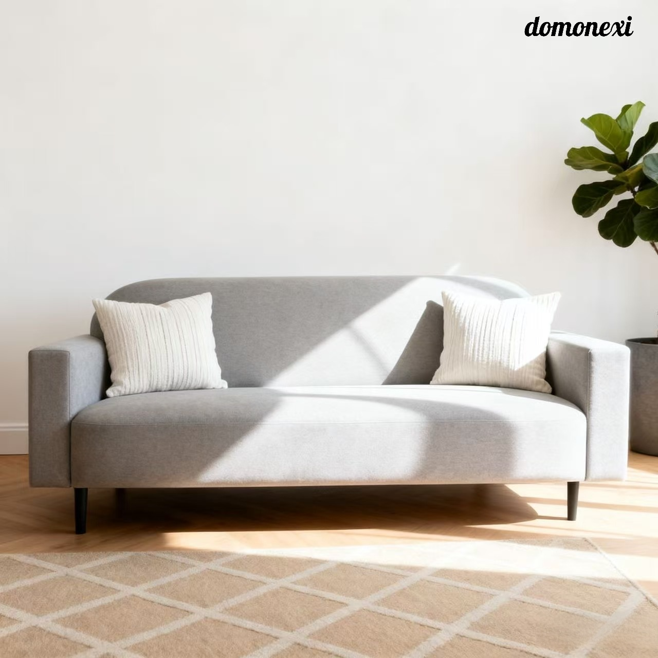 패브릭 소파가 있는 소형 아파트 거실과 침실