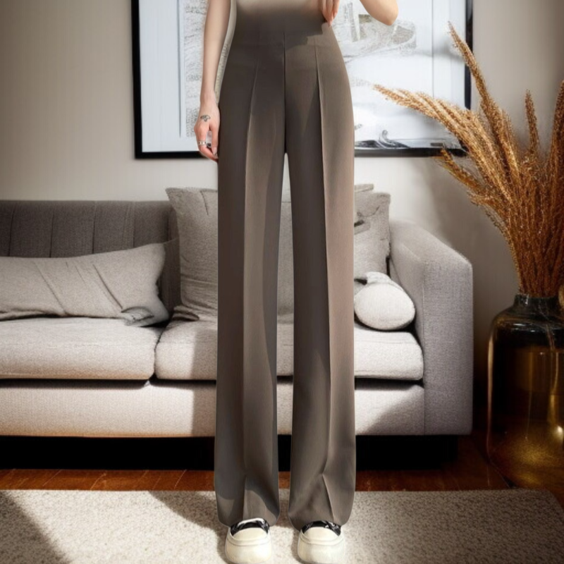 여성 봄가을 작은 키 슬림 와이드 팬츠 처짐 옆 지퍼 정장 팬츠 힙업 일자 팬츠 하이웨스트 캐주얼 팬츠