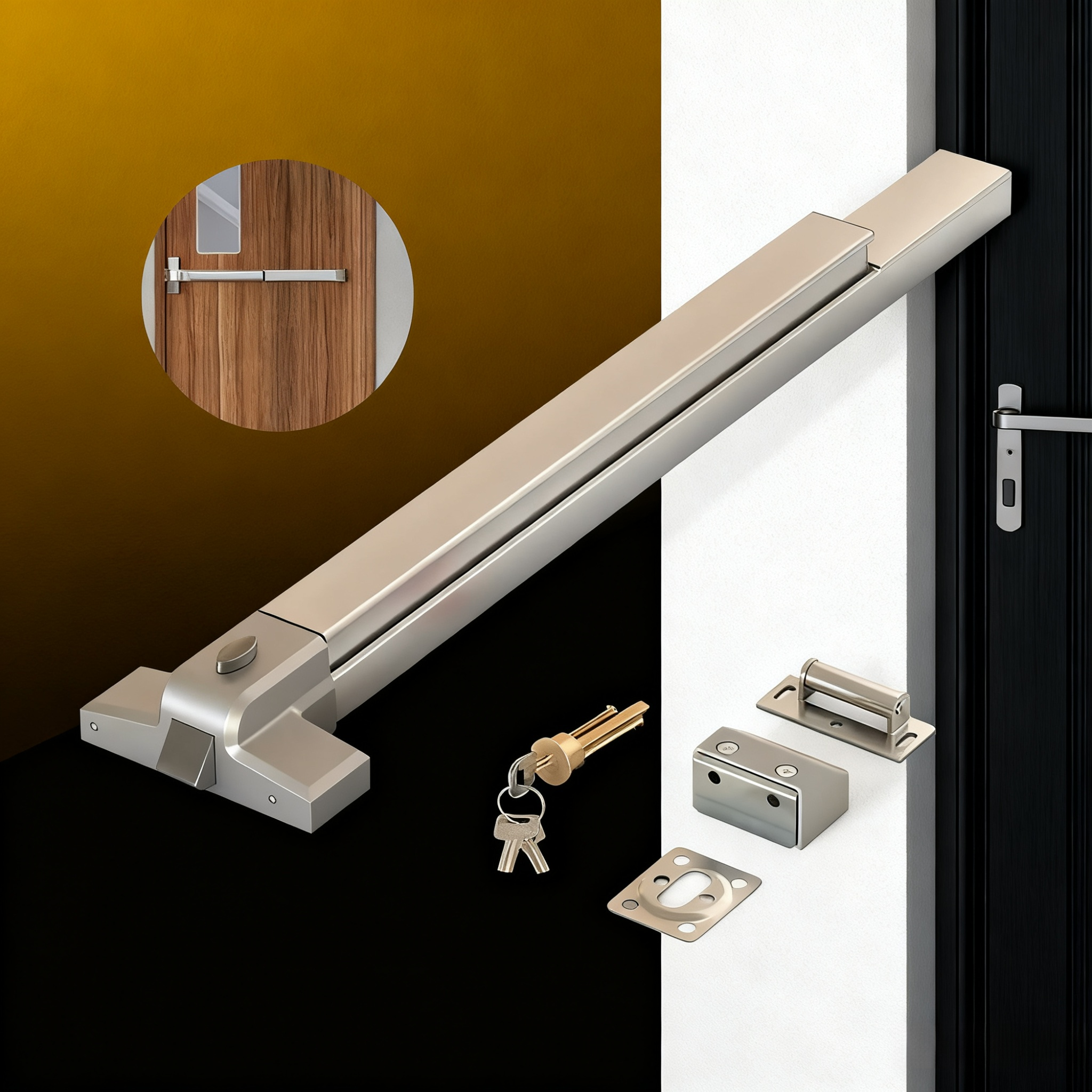Fire Exit Push Bar Door Lock installed on commercial door