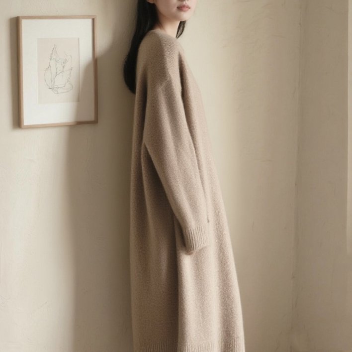 여성용 미니멀 롱 니트 디테일
