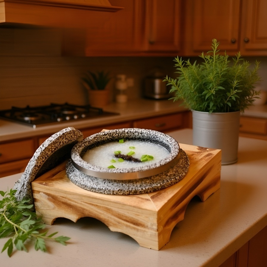 rice cooker with lid and wooden frame