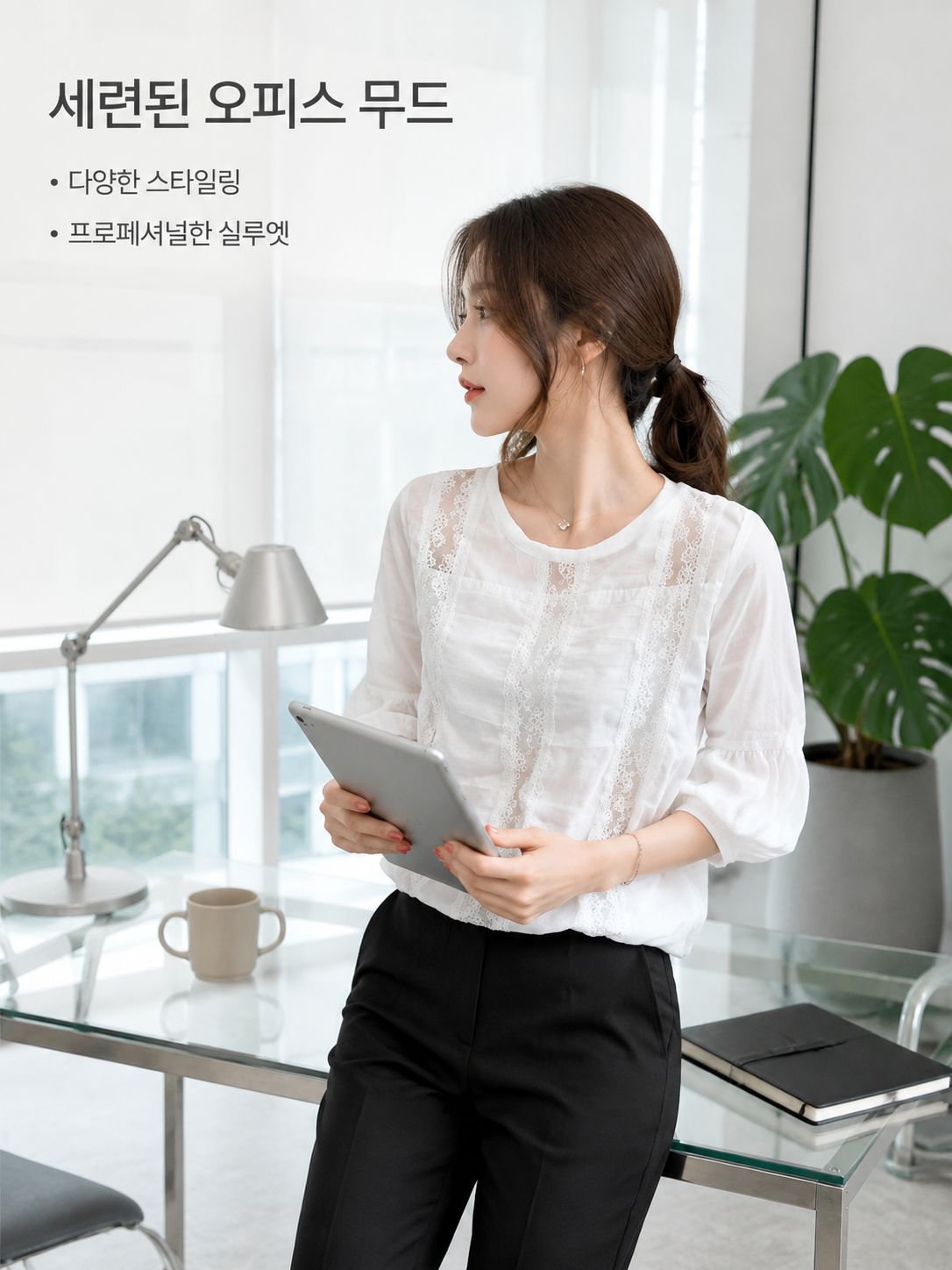 레이스 벌룬 소매 쉬폰 레이스 블라우스