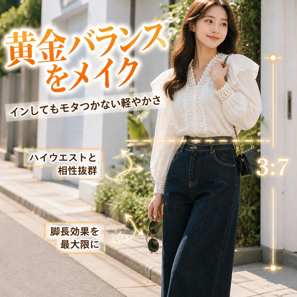 ゆったりカジュアルパフスリーブレースブラウス