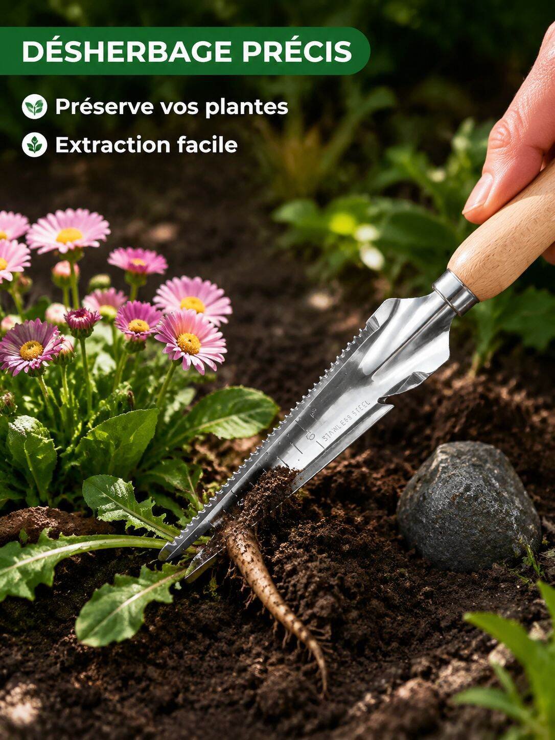 Râteau de jardin manuel, outil de désherbage, outil de récolte de plantes sauvages