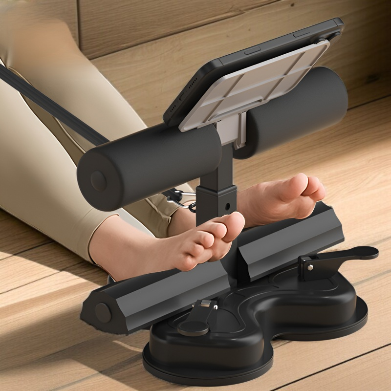 3つの吸盤で固定された腹筋補助フィットネス機器の全体画像