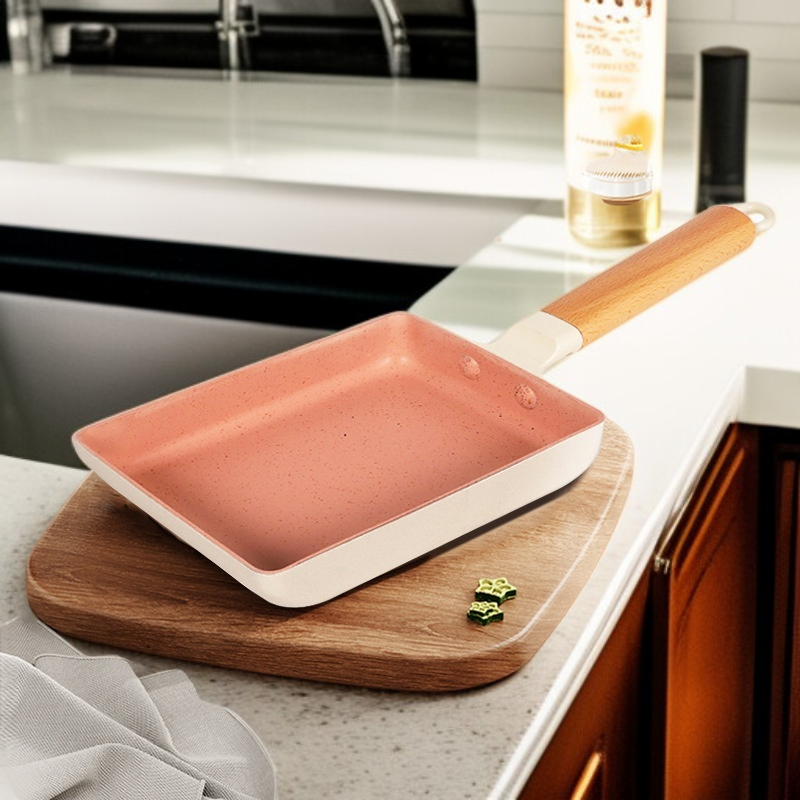 Sartén de piedra médica, sartén cuadrada tamagoyaki, huevo frito, filete, sartén antiadherente, sart