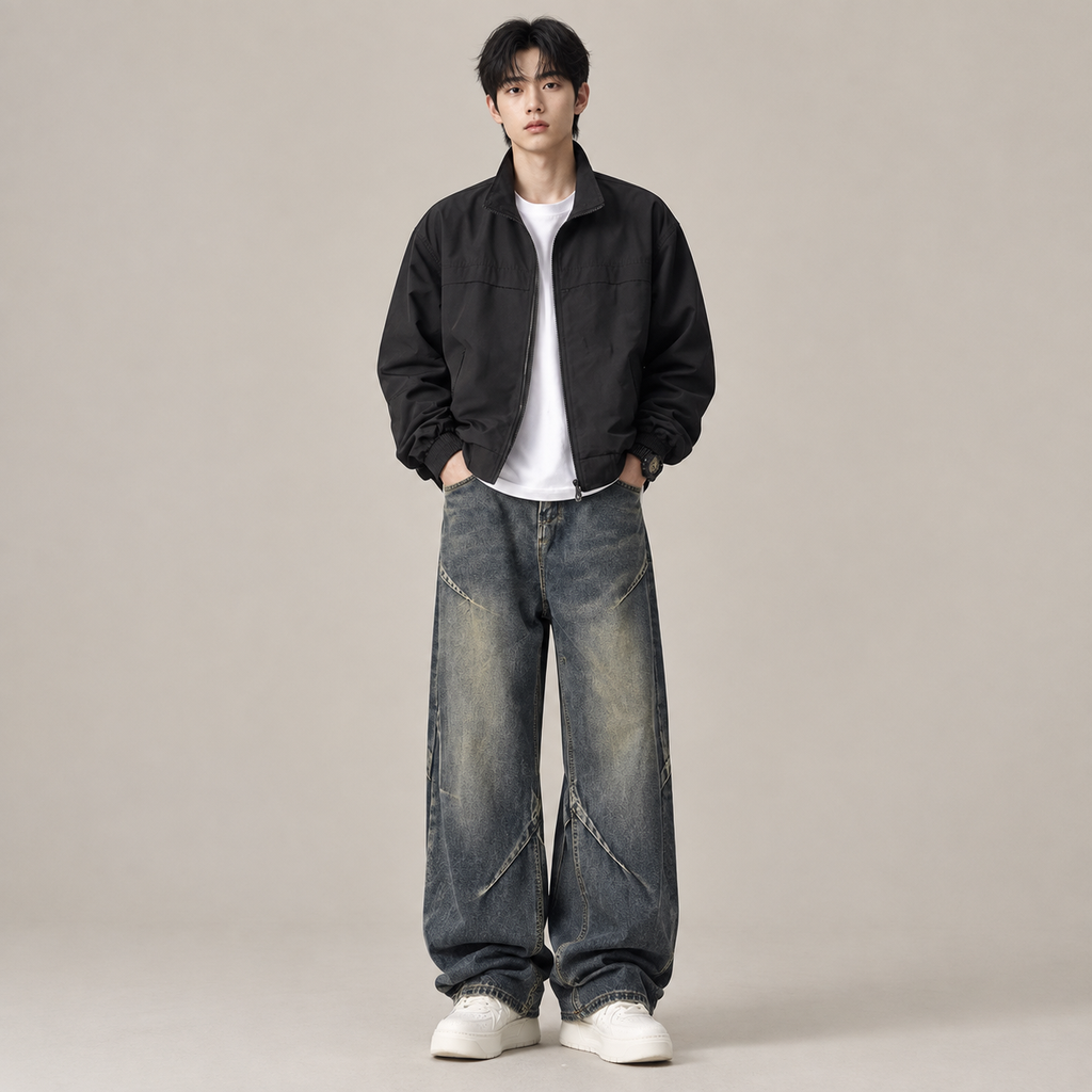 미국풍 빈티지 남성 청바지 봄가을 시즌 루즈핏 와이드 팬츠