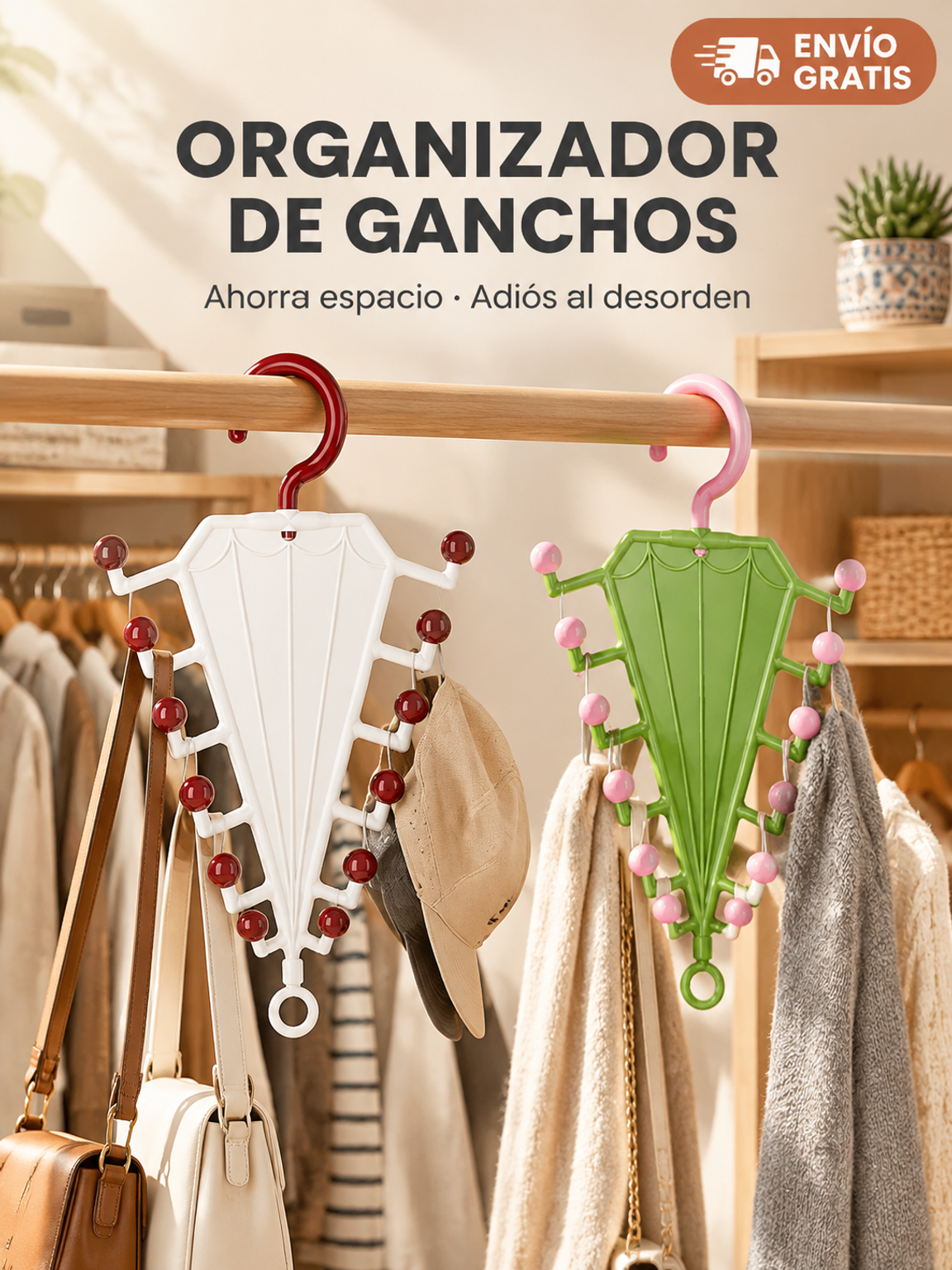 Estante de almacenamiento para perchas de doble lado en forma de V